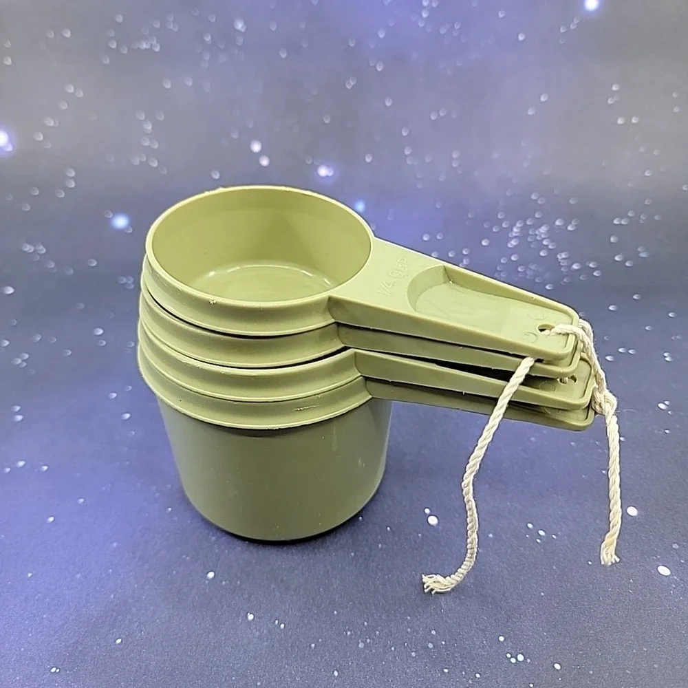 4 Vintage Tupperware Avocado Green Nested Measuring Cups 761, 762, 764, 766